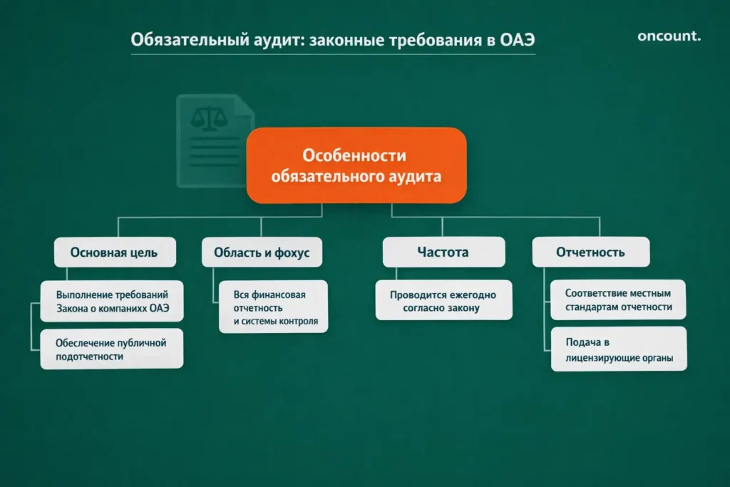 Инфографика в виде дерева решений, сравнивающая основные цели и определения статутного, внутреннего и внешнего аудита.